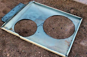 Recycled appliance side part for rocket stove