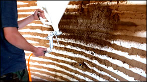 Applying Cob or Stucco using Mud Hopper for Fast Application!